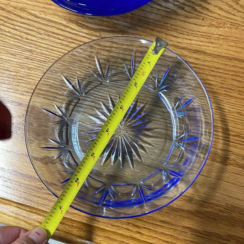 6 Blue Glass Bowls  with Sunburst Pattern for Dining